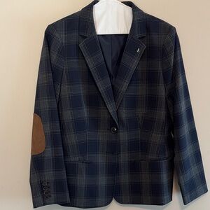 Tommy Hilfiger Navy and Gray Plaid Blazer